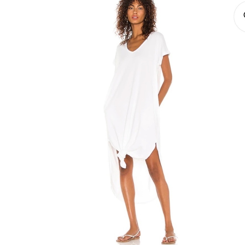 BOBI white loose-fitting long dress pockets split hem lagenlook boho oversized M